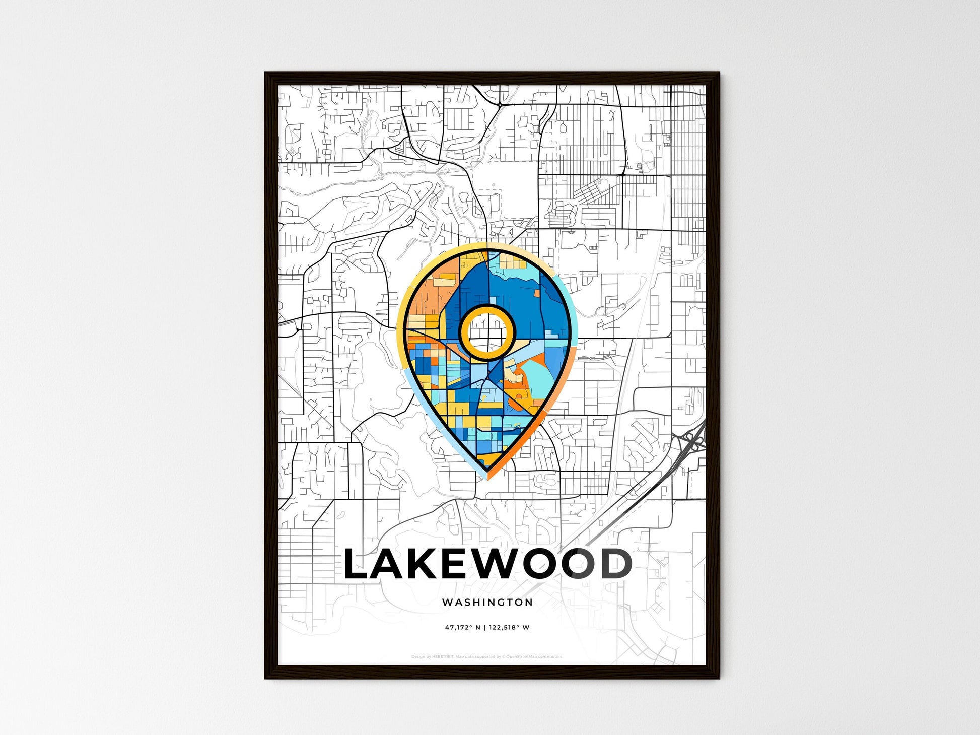 Lakewood Washington wedding art map with pointer icon