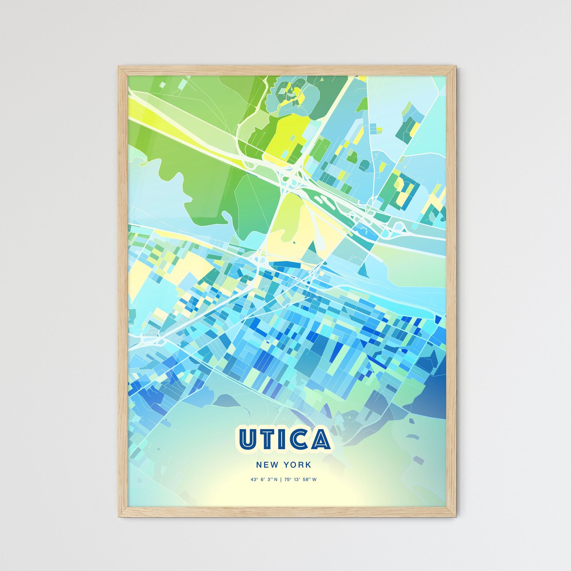 Colorful UTICA NEW YORK Fine Art Map Cool Blue