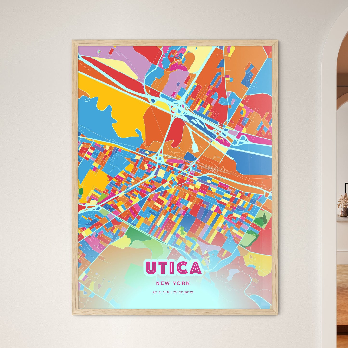 Colorful UTICA NEW YORK Fine Art Map Crazy Colors