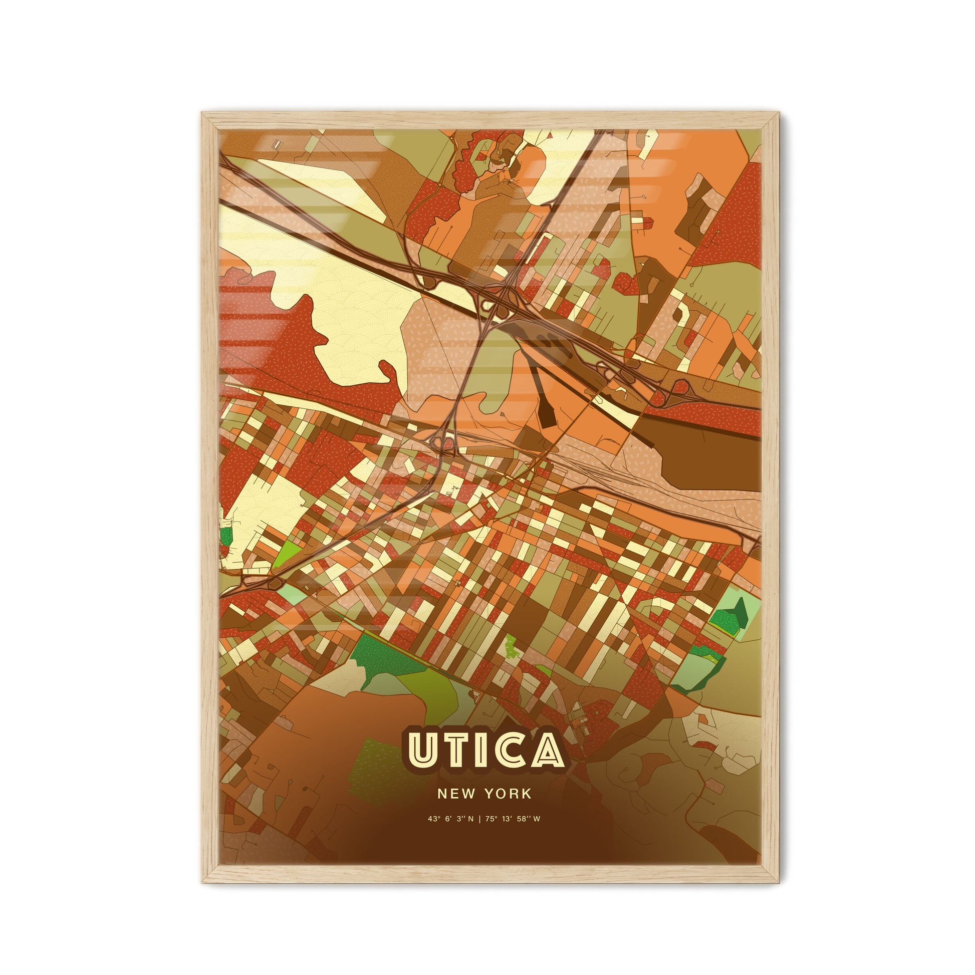 Colorful UTICA NEW YORK Fine Art Map Farmhouse