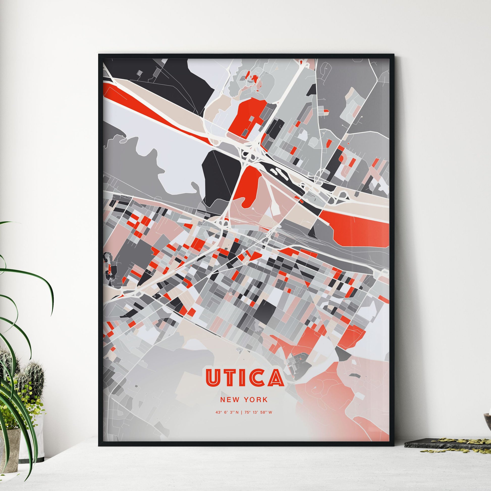 Colorful UTICA NEW YORK Fine Art Map Modern