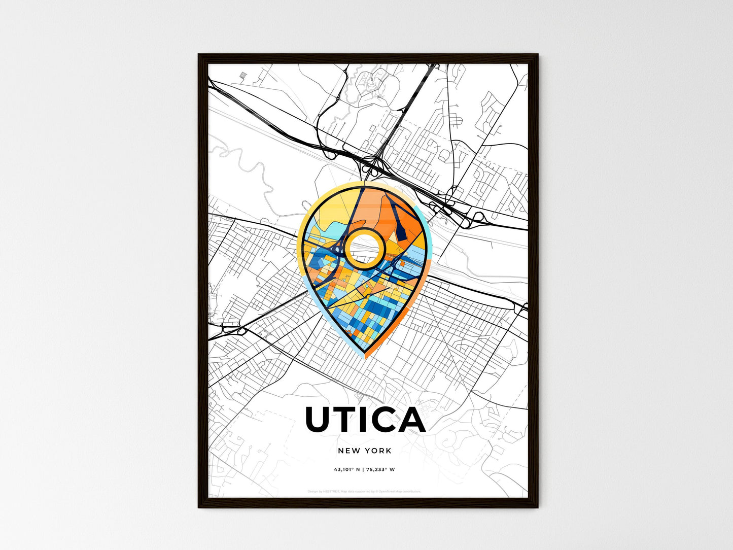 Utica New York wedding art map with pointer icon