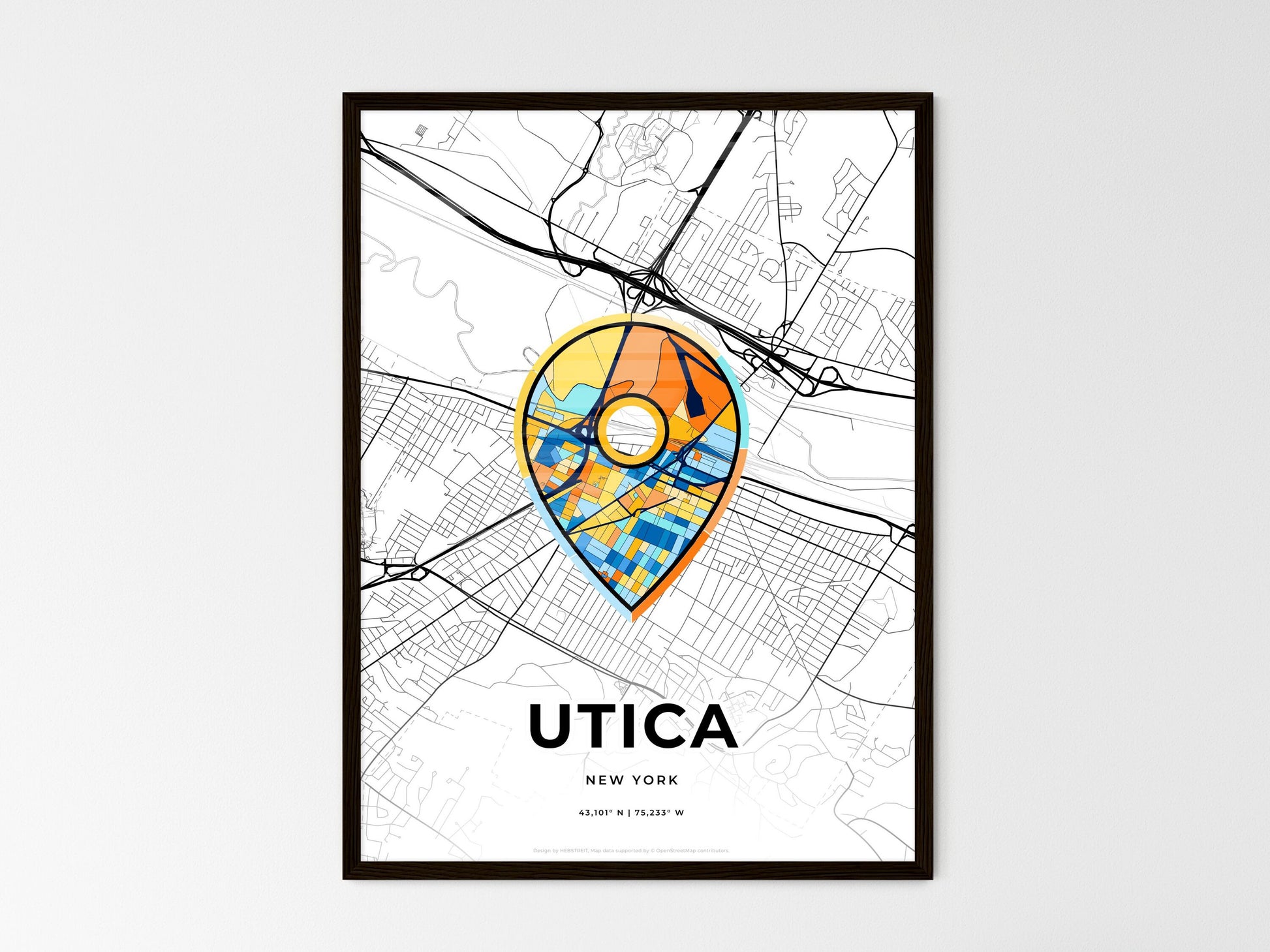 Utica New York wedding art map with pointer icon