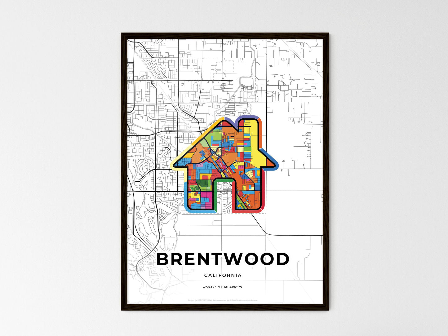 Brentwood California wedding art map with home icon