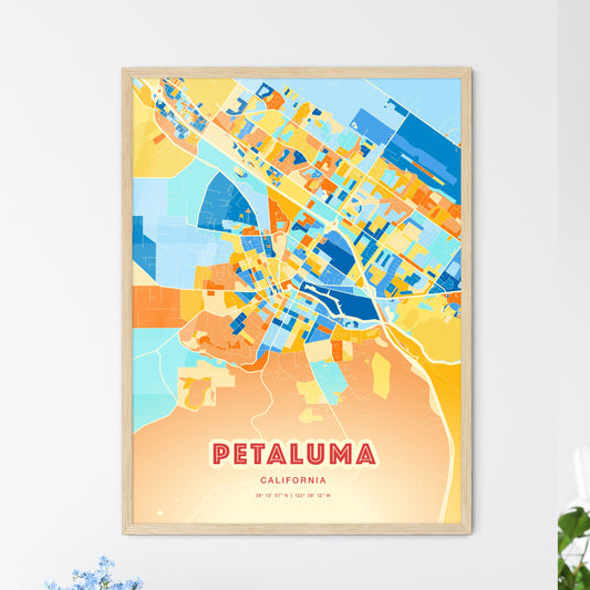 Colorful Petaluma California Fine Art Map Blue Orange