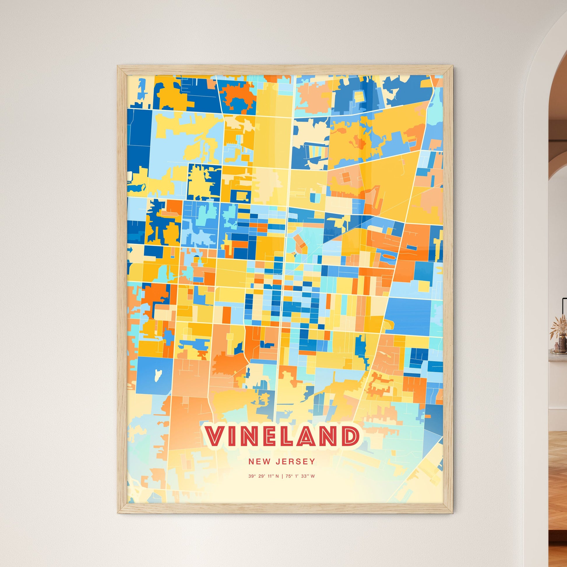 Colorful Vineland New Jersey Fine Art Map Blue Orange