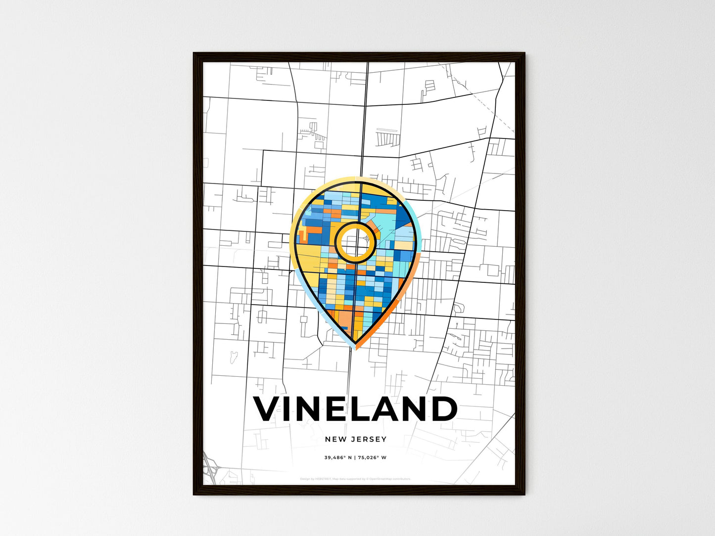 Vineland New Jersey wedding art map with pointer icon