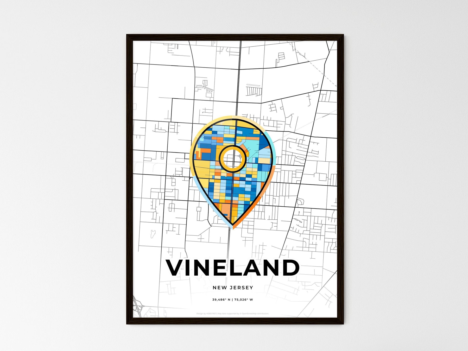 Vineland New Jersey wedding art map with pointer icon
