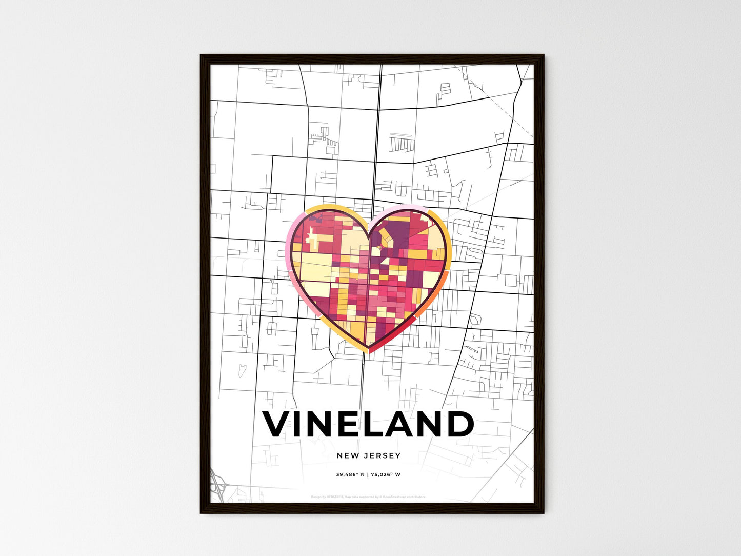 Vineland New Jersey wedding art map with heart icon