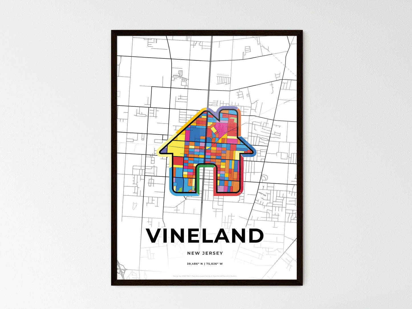 Vineland New Jersey wedding art map with home icon