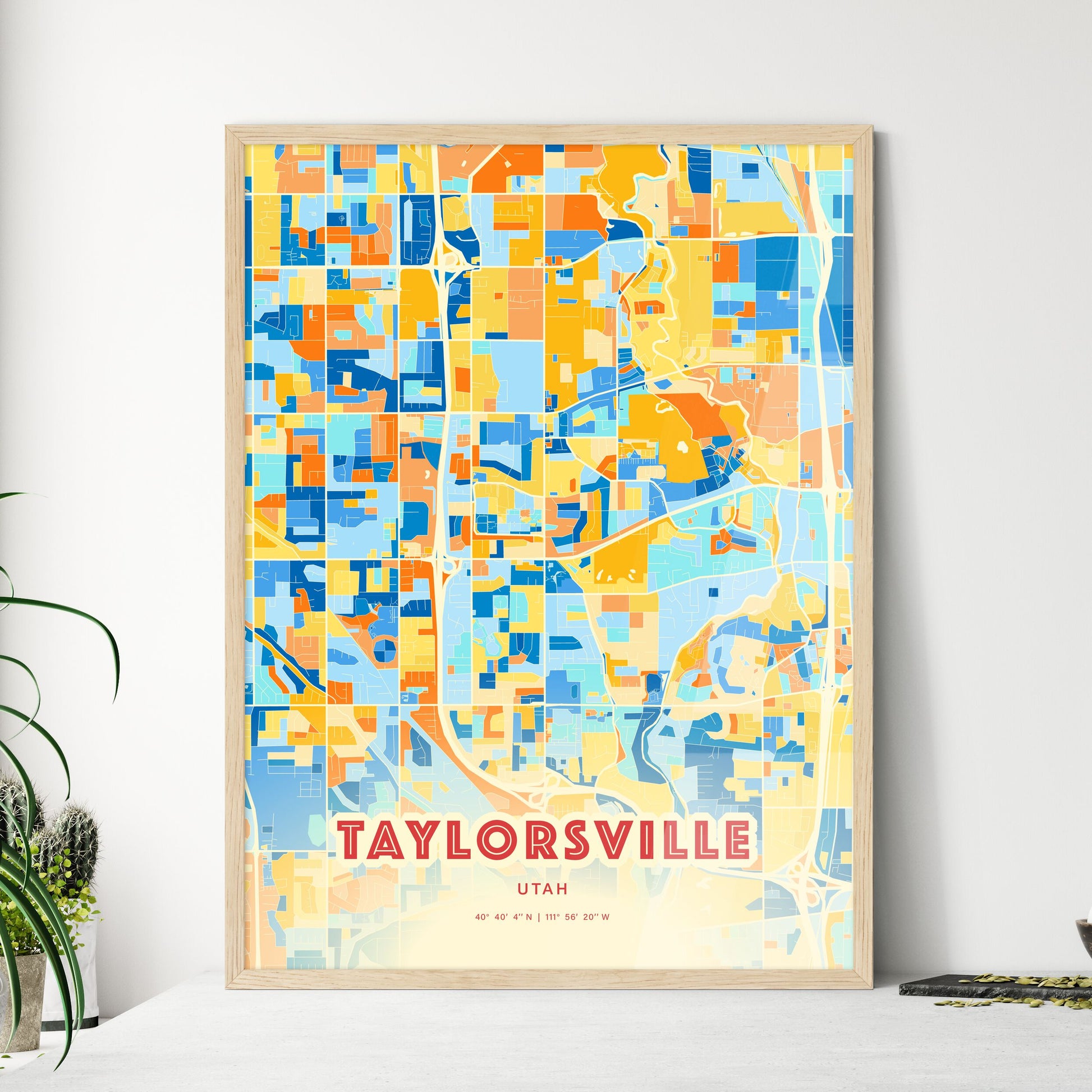 Colorful TAYLORSVILLE UTAH Fine Art Map Blue Orange