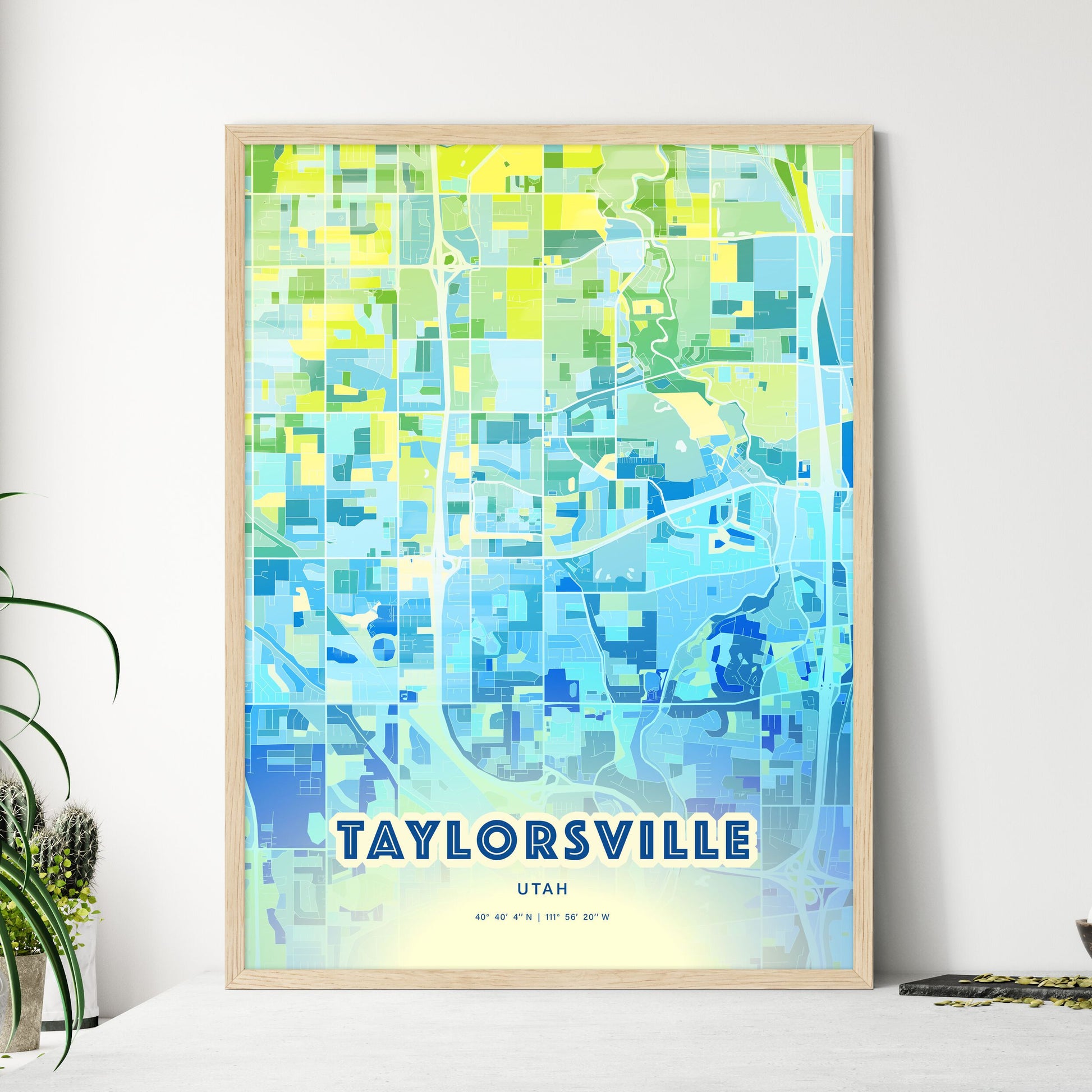 Colorful TAYLORSVILLE UTAH Fine Art Map Cool Blue