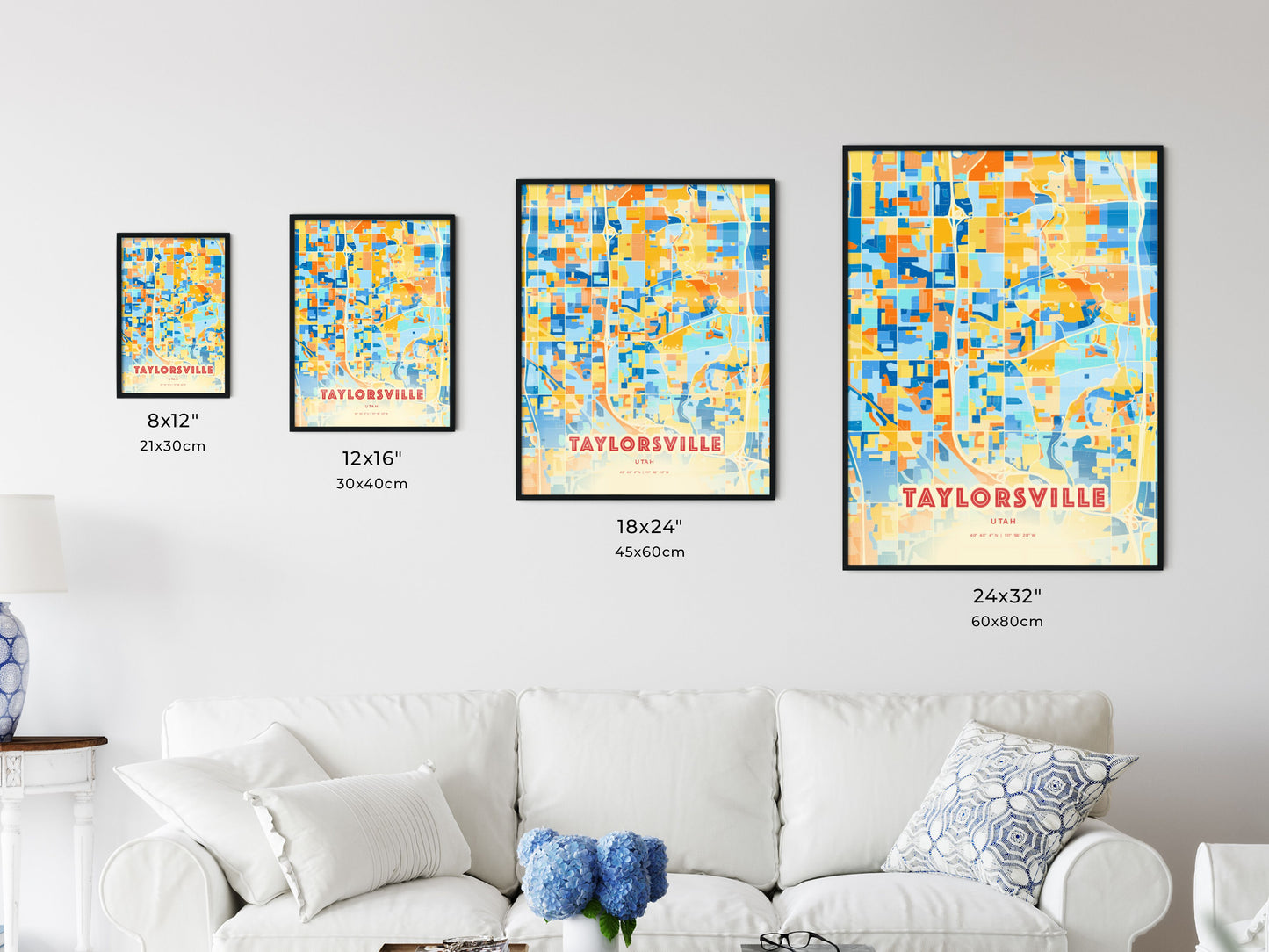 Colorful TAYLORSVILLE UTAH Fine Art Map Blue Orange