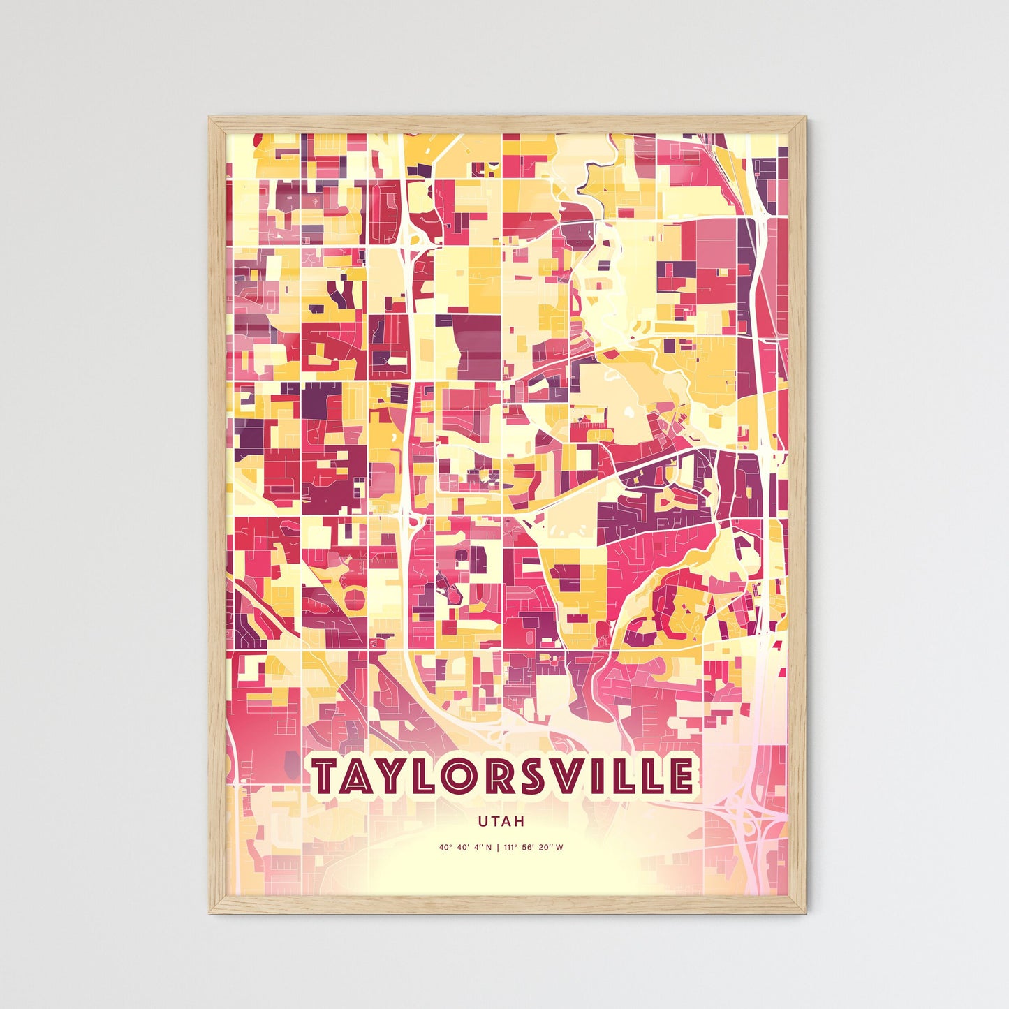 Colorful TAYLORSVILLE UTAH Fine Art Map Hot Red