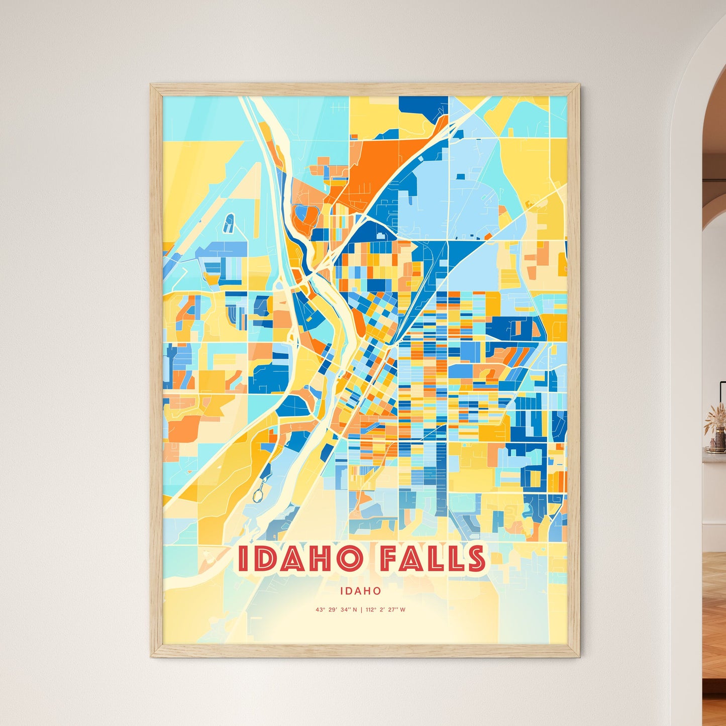 Colorful Idaho Falls Idaho Fine Art Map Blue Orange