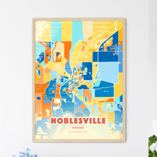 Colorful Noblesville Indiana Fine Art Map Blue Orange