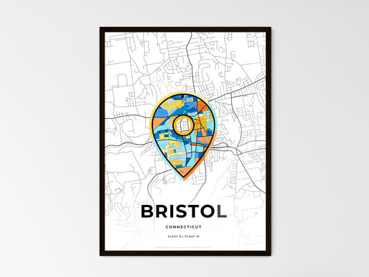 Bristol Connecticut wedding art map with pointer icon