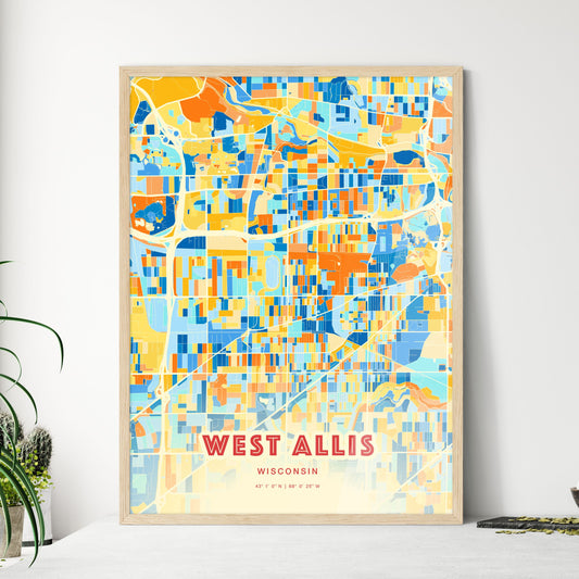 Colorful West Allis Wisconsin Fine Art Map Blue Orange