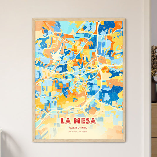 Colorful La Mesa California Fine Art Map Blue Orange