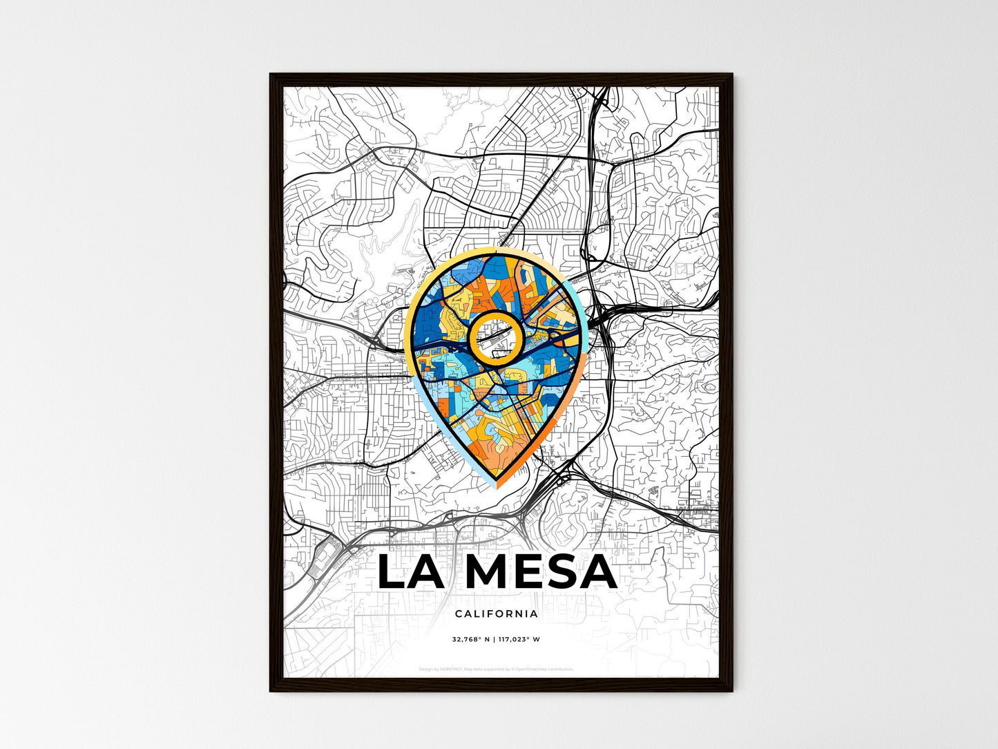 La Mesa California wedding art map with pointer icon