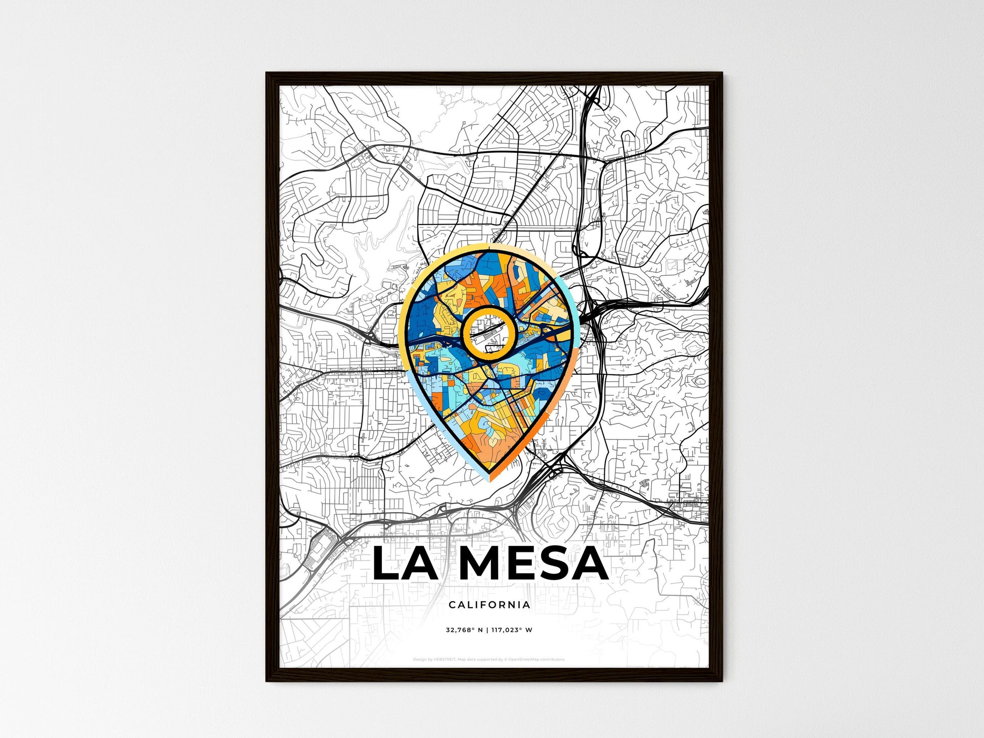 La Mesa California wedding art map with pointer icon