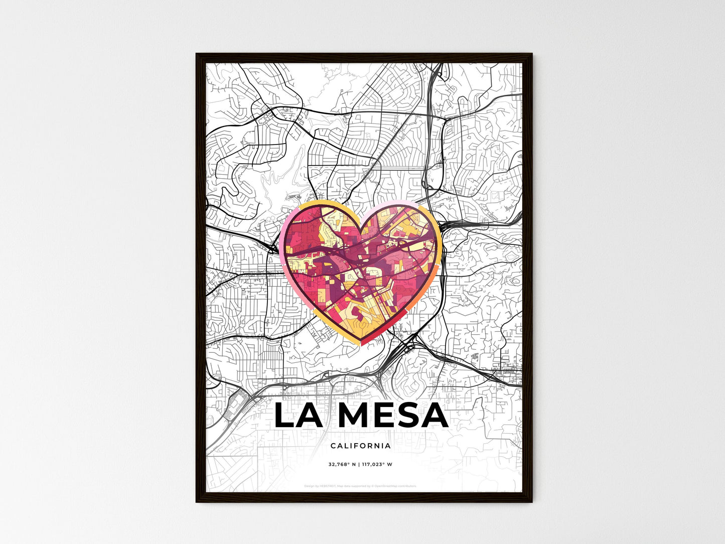La Mesa California wedding art map with heart icon