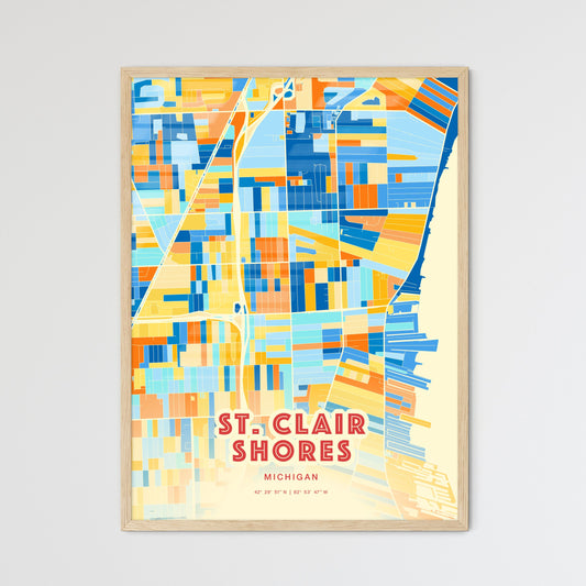 Colorful St. Clair Shores Michigan Fine Art Map Blue Orange