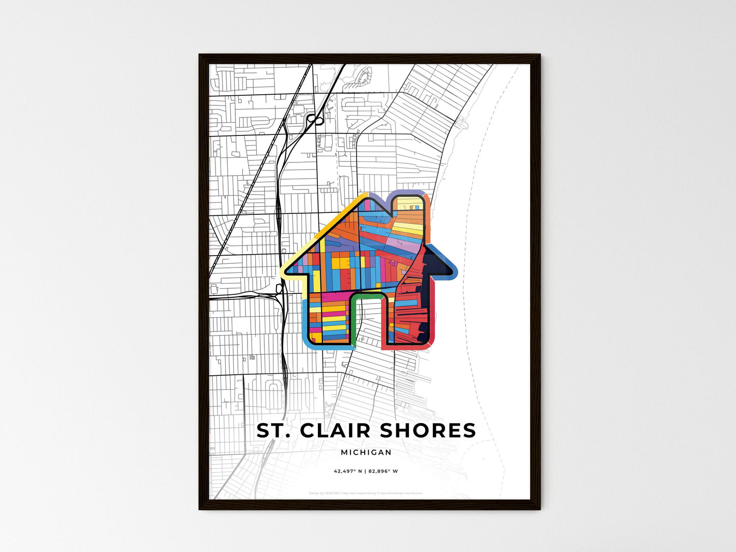 St. Clair Shores Michigan wedding art map with home icon