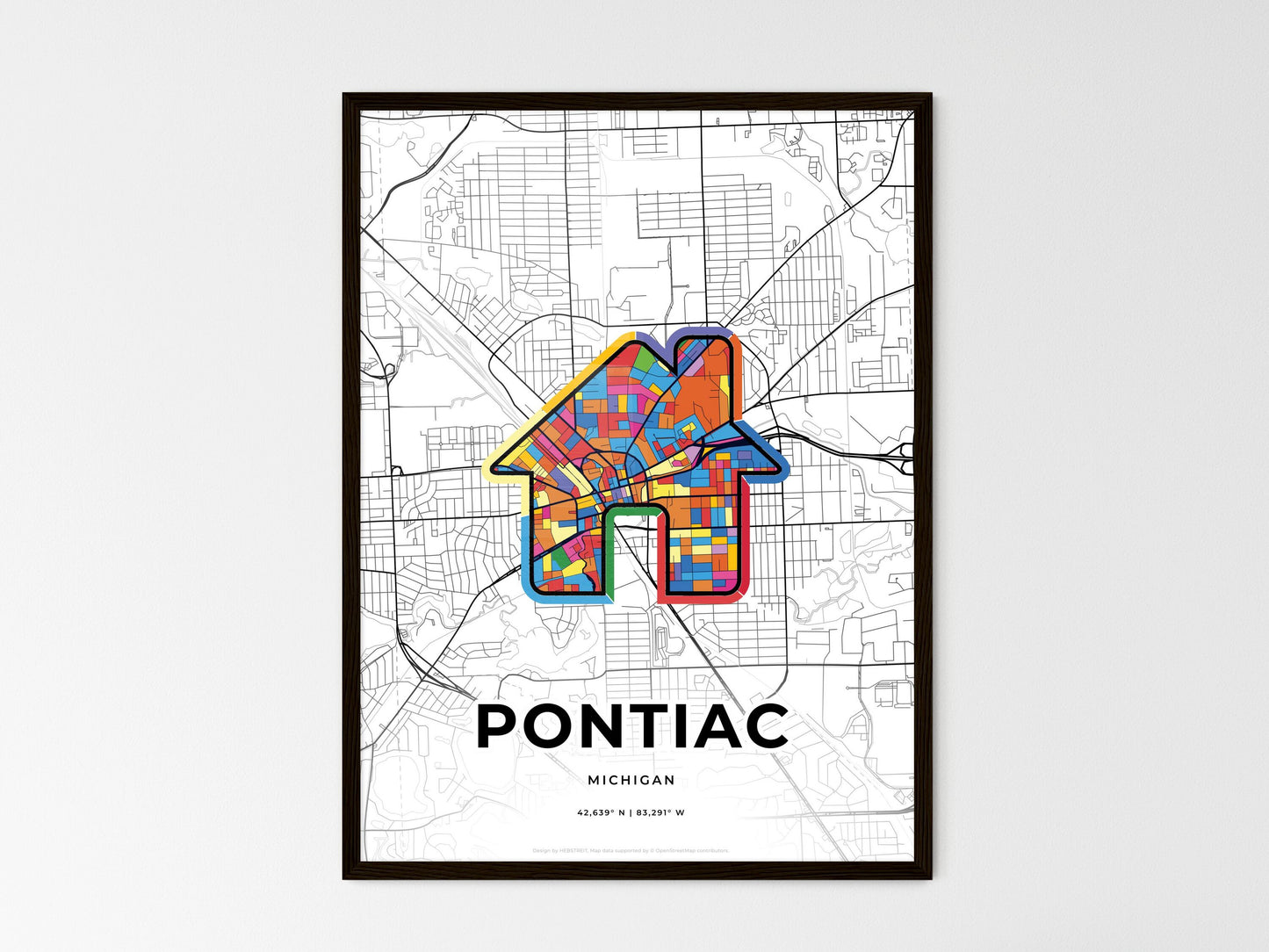 Pontiac Michigan wedding art map with home icon