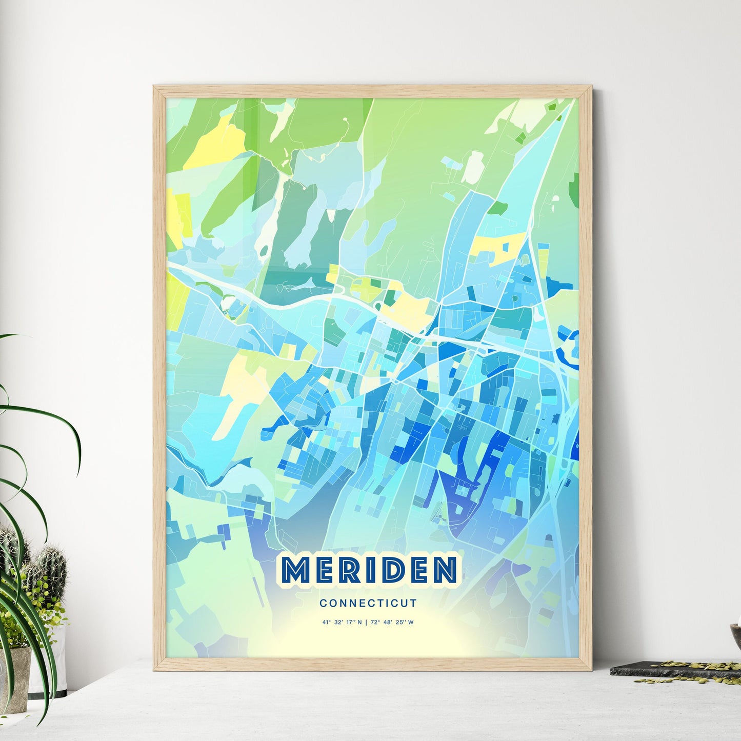 Colorful MERIDEN CONNECTICUT Fine Art Map Cool Blue