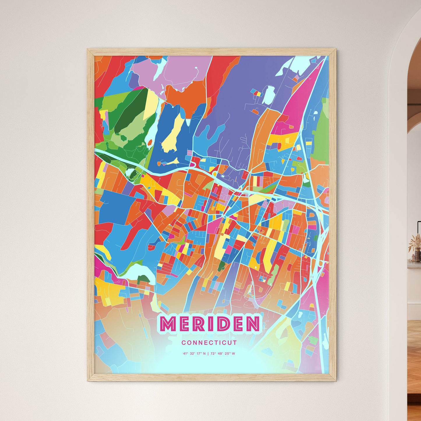 Colorful MERIDEN CONNECTICUT Fine Art Map Crazy Colors
