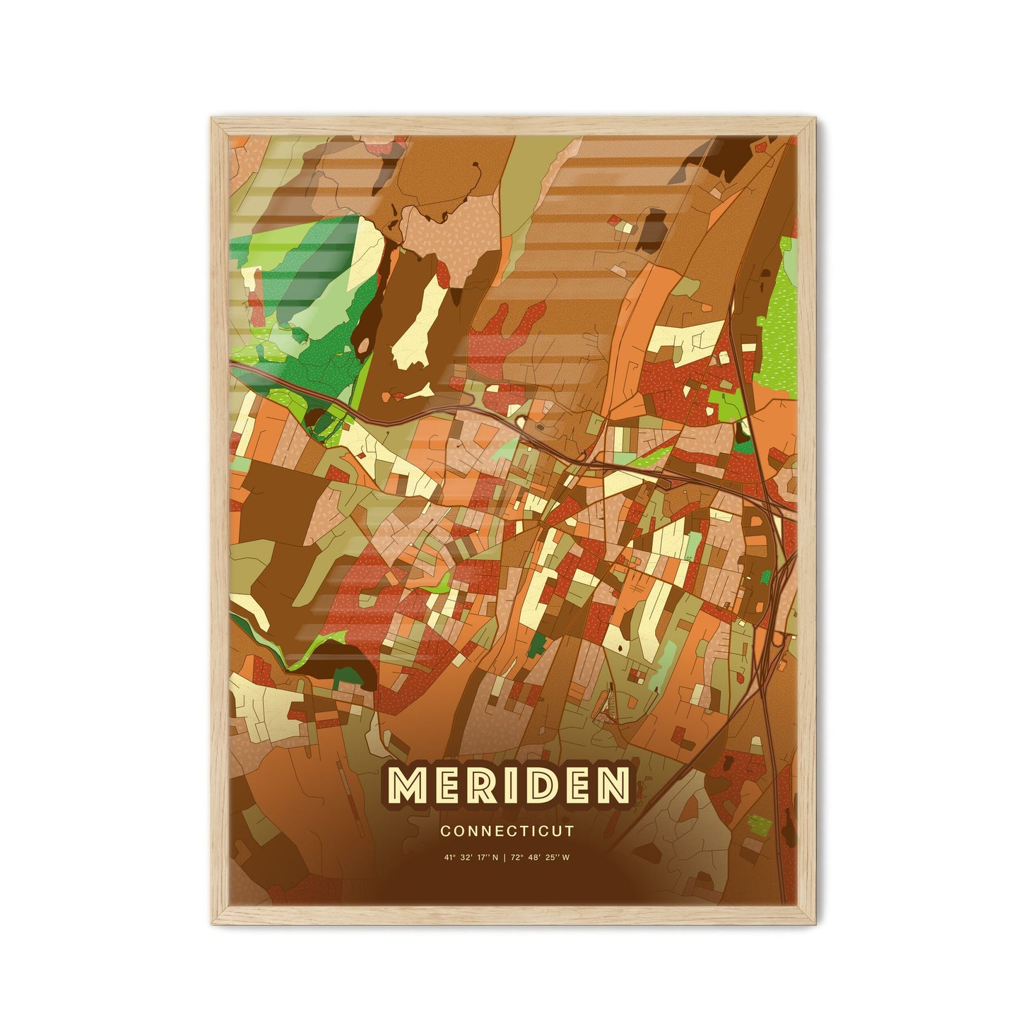 Colorful MERIDEN CONNECTICUT Fine Art Map Farmhouse