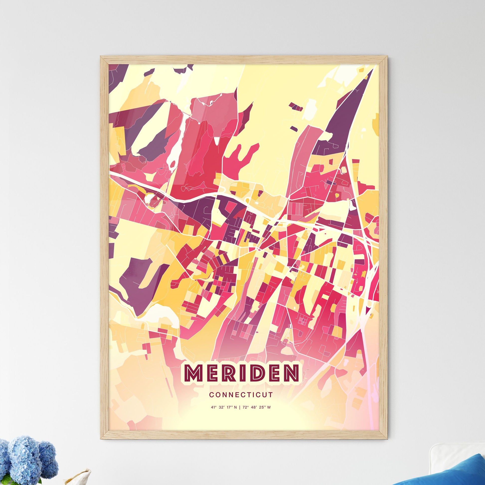 Colorful MERIDEN CONNECTICUT Fine Art Map Hot Red