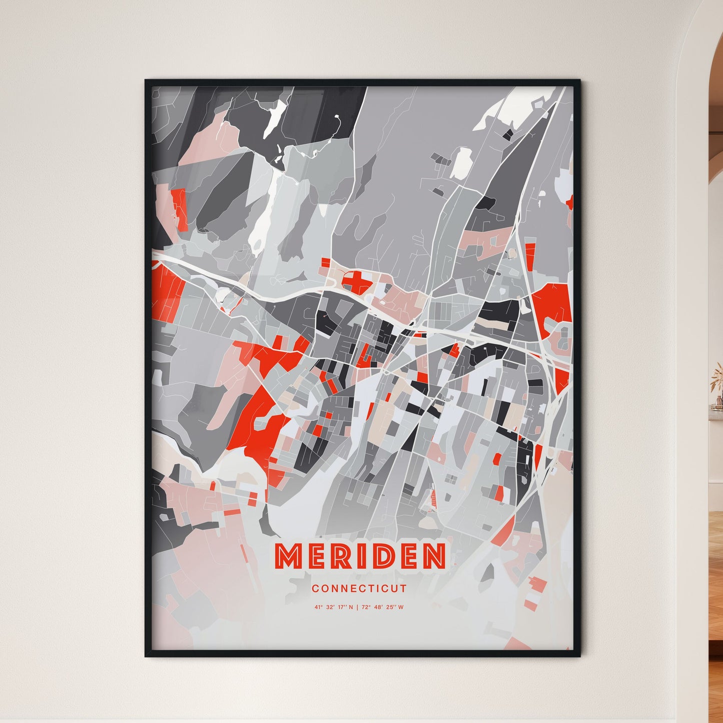 Colorful MERIDEN CONNECTICUT Fine Art Map Modern