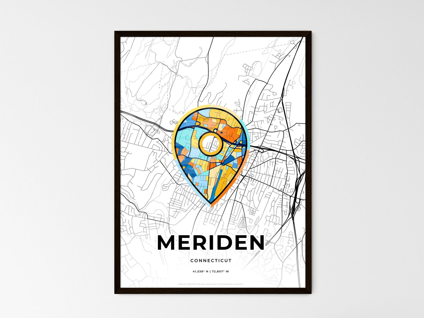 Meriden Connecticut wedding art map with pointer icon