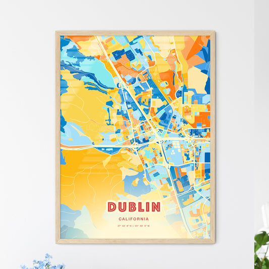 Colorful DUBLIN CALIFORNIA Fine Art Map Blue Orange