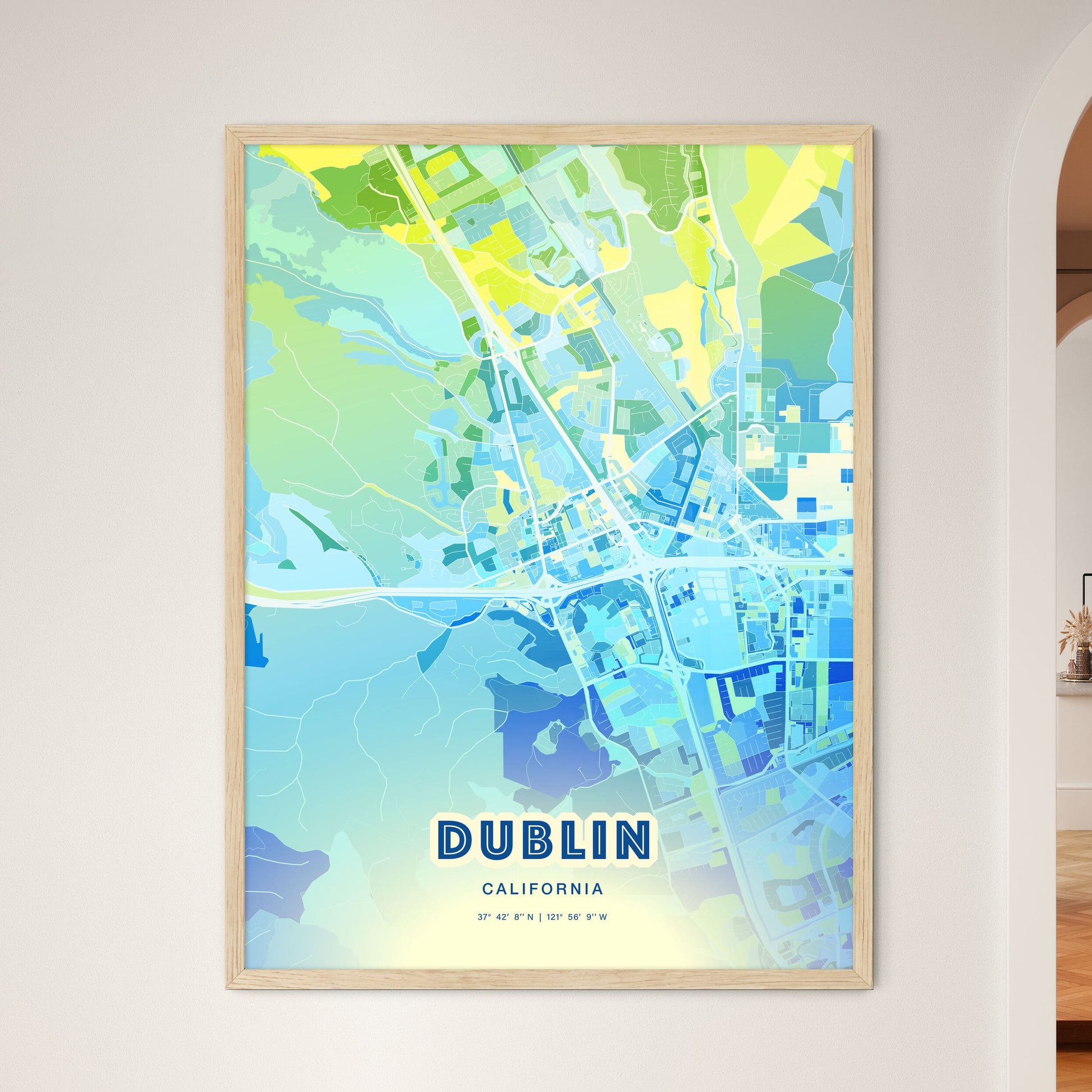 Colorful DUBLIN CALIFORNIA Fine Art Map Cool Blue