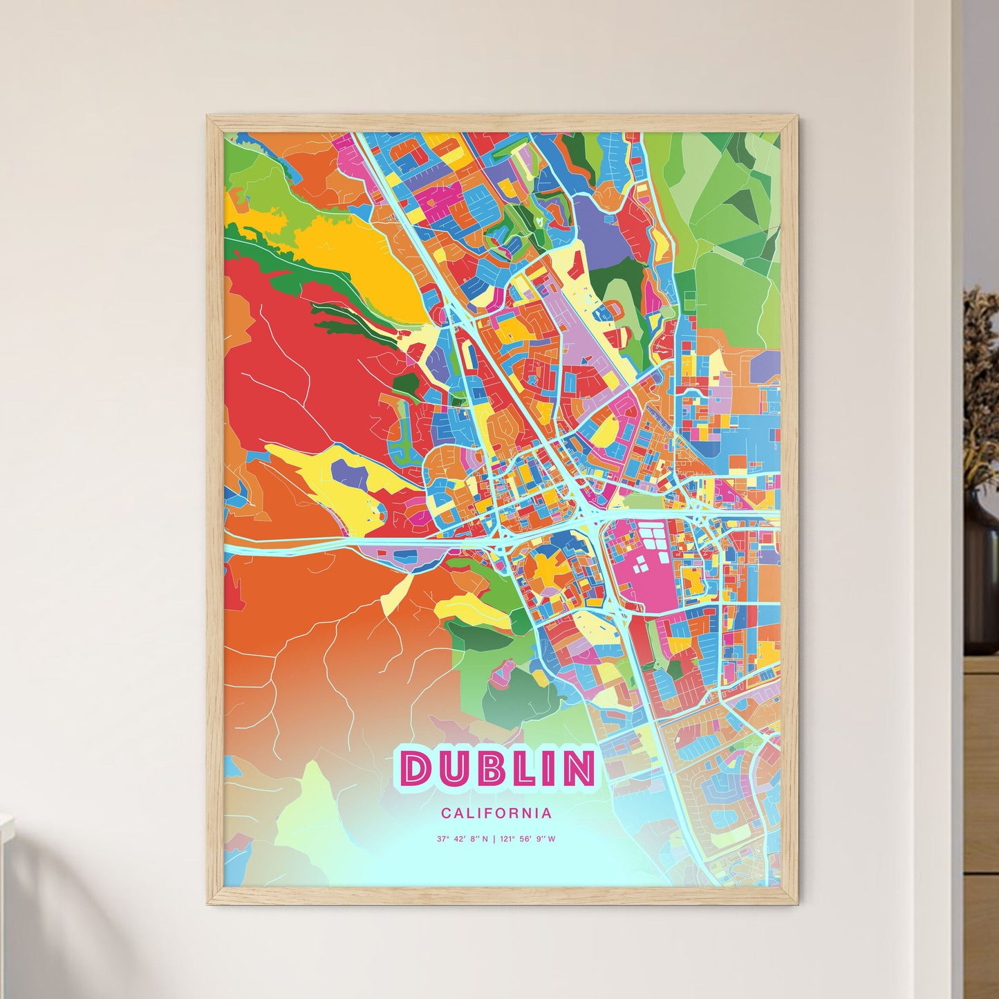 Colorful DUBLIN CALIFORNIA Fine Art Map Crazy Colors