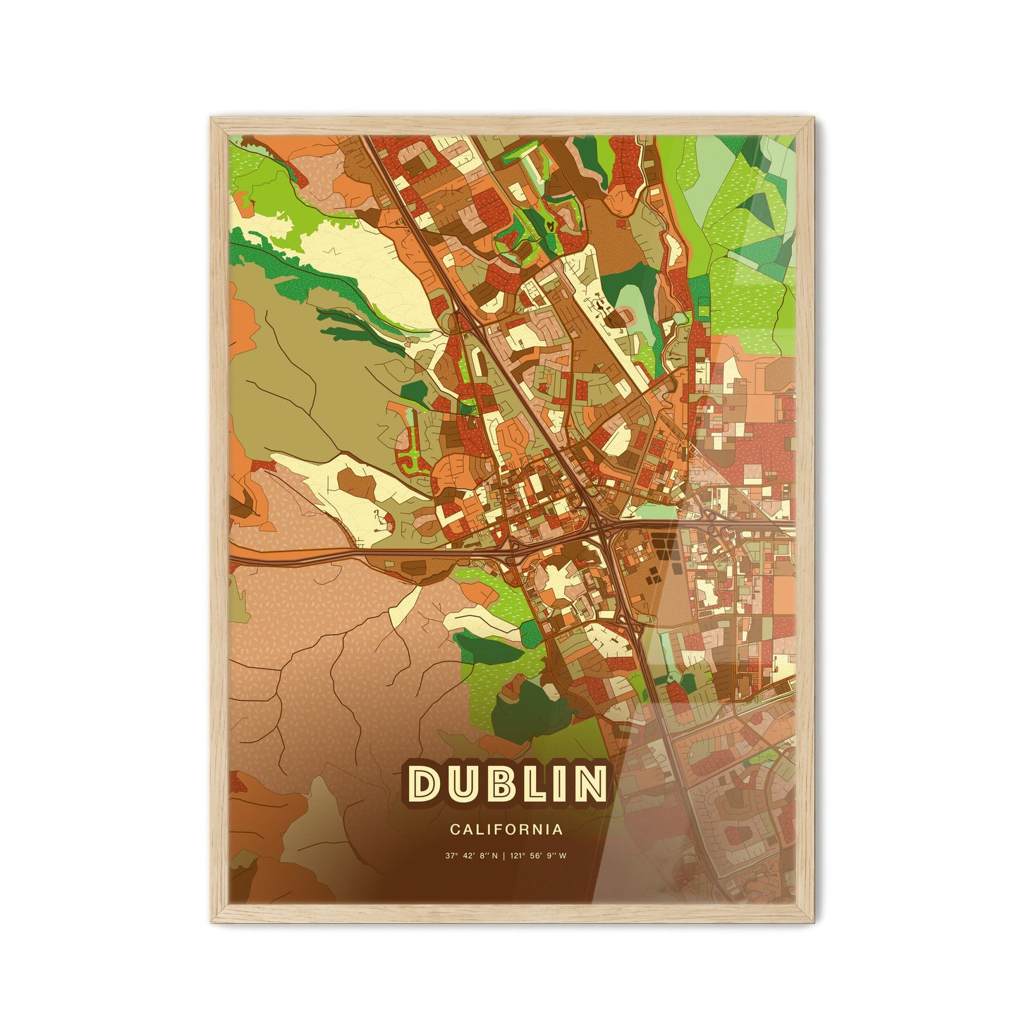 Colorful DUBLIN CALIFORNIA Fine Art Map Farmhouse