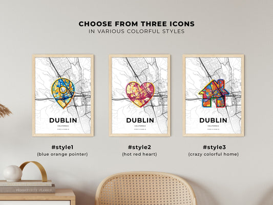Dublin California maps with colorful icons