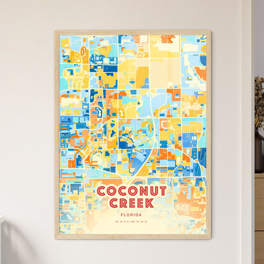 Colorful Coconut Creek Florida Fine Art Map Blue Orange