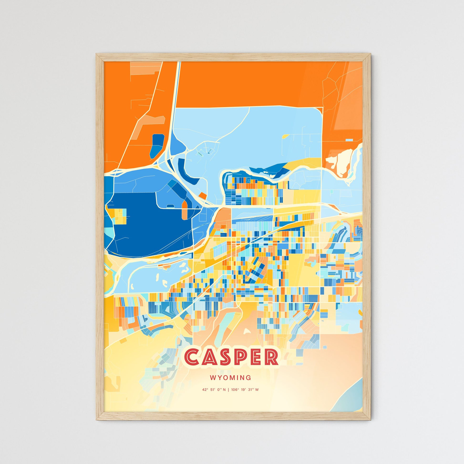 Colorful Casper Wyoming Fine Art Map Blue Orange