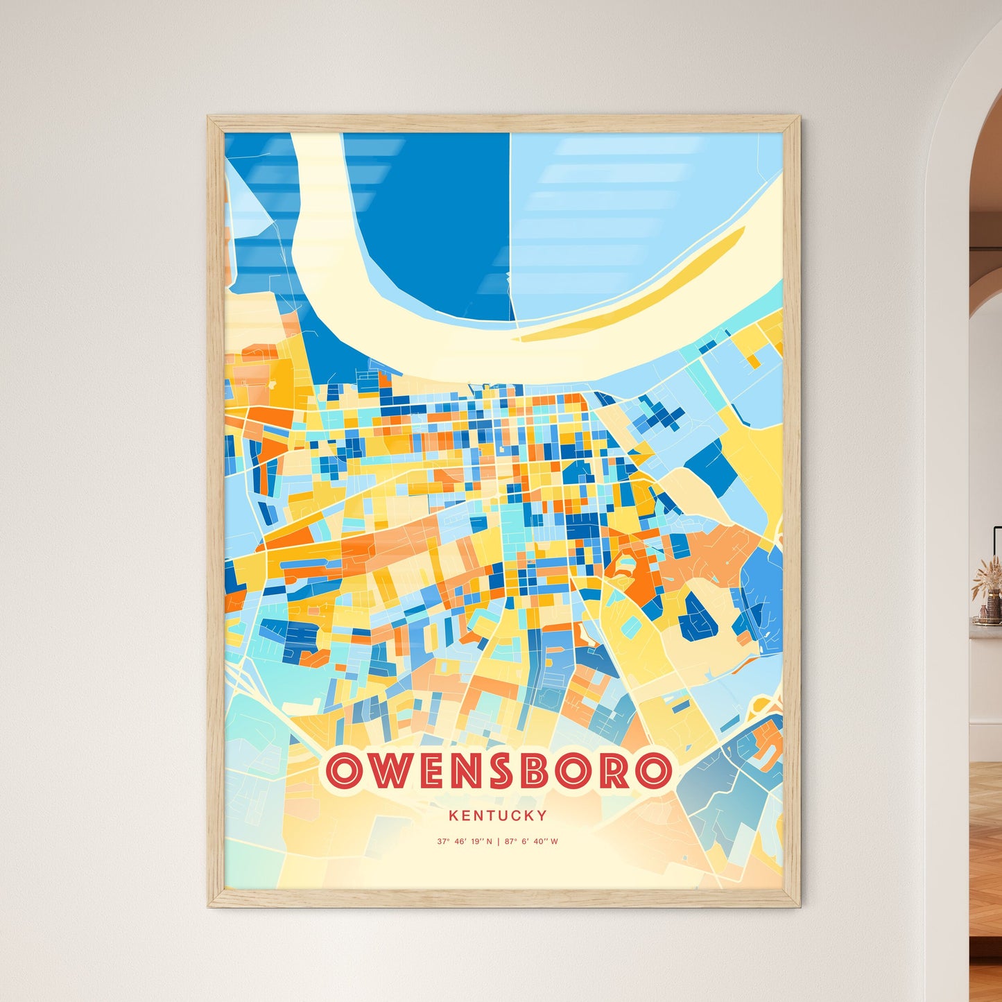 Colorful Owensboro Kentucky Fine Art Map Blue Orange