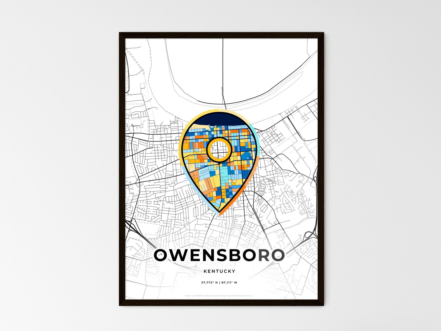 Owensboro Kentucky wedding art map with pointer icon