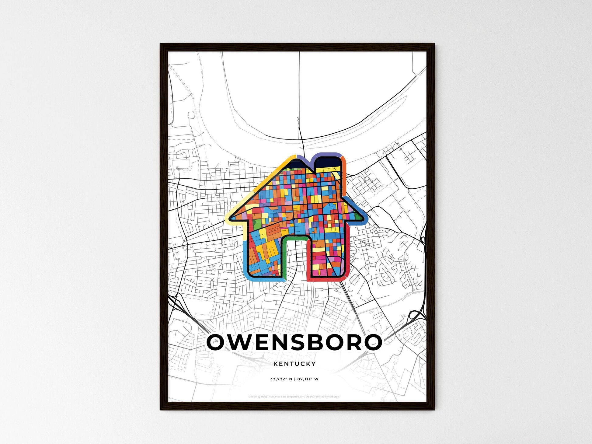 Owensboro Kentucky wedding art map with home icon