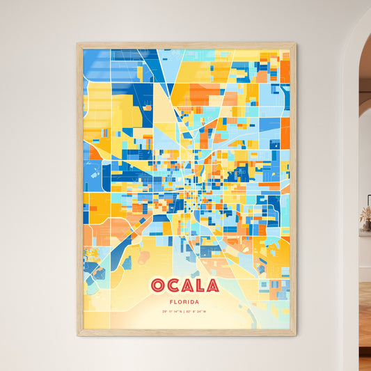 Colorful Ocala Florida Fine Art Map Blue Orange