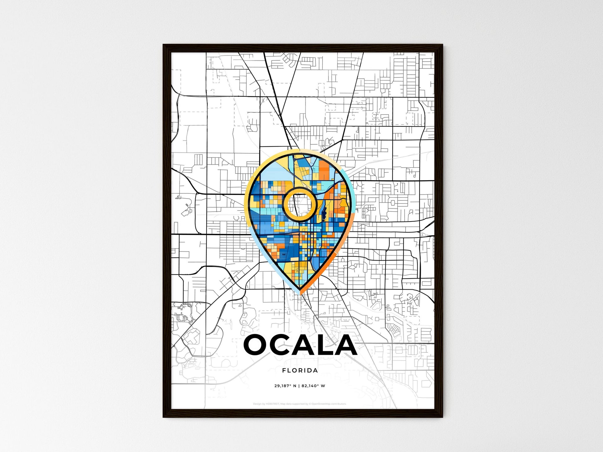Ocala Florida wedding art map with pointer icon