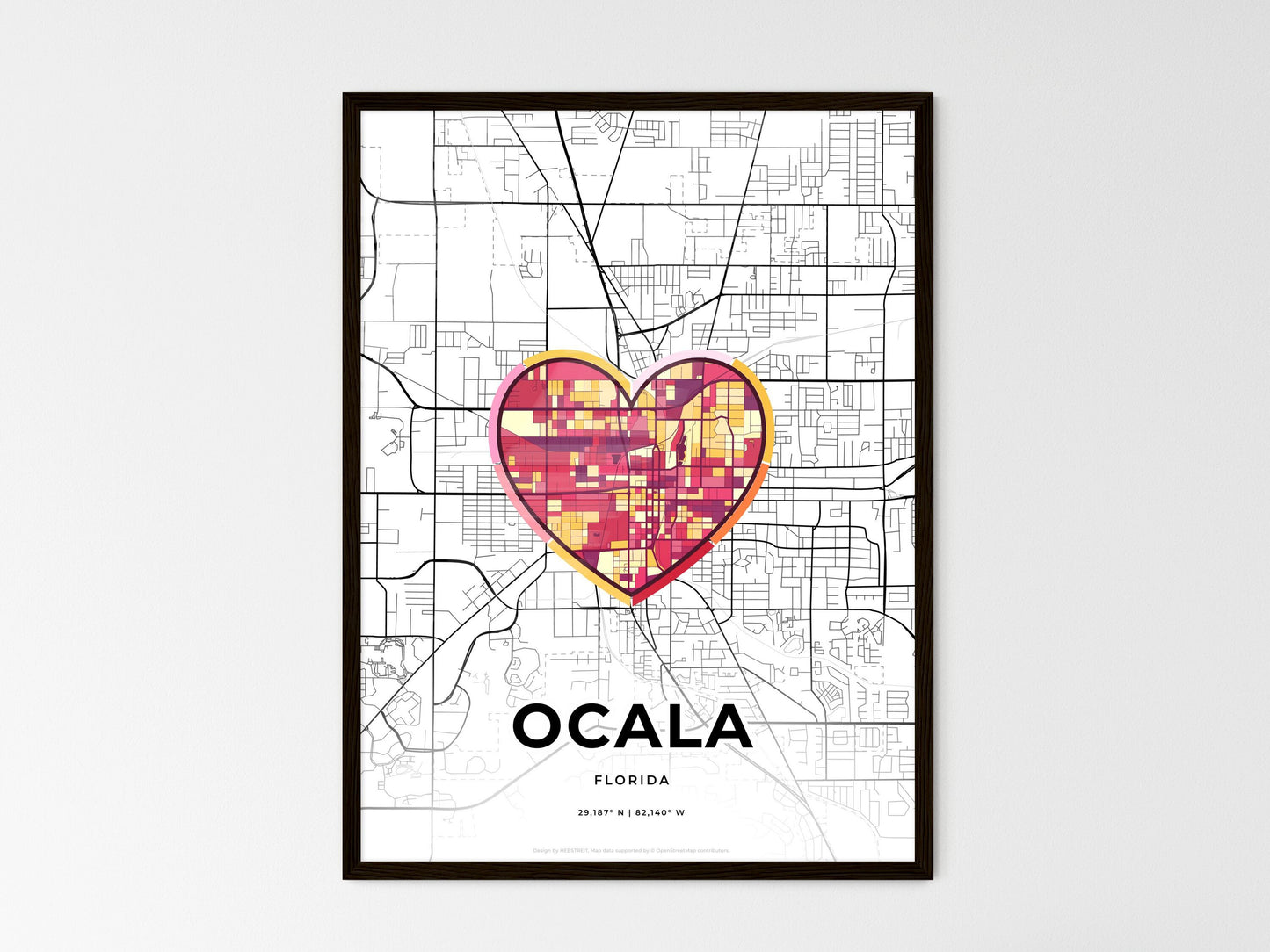 Ocala Florida wedding art map with heart icon