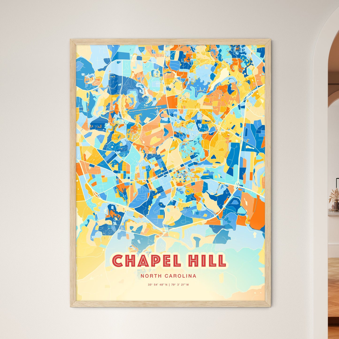 Colorful Chapel Hill North Carolina Fine Art Map Blue Orange