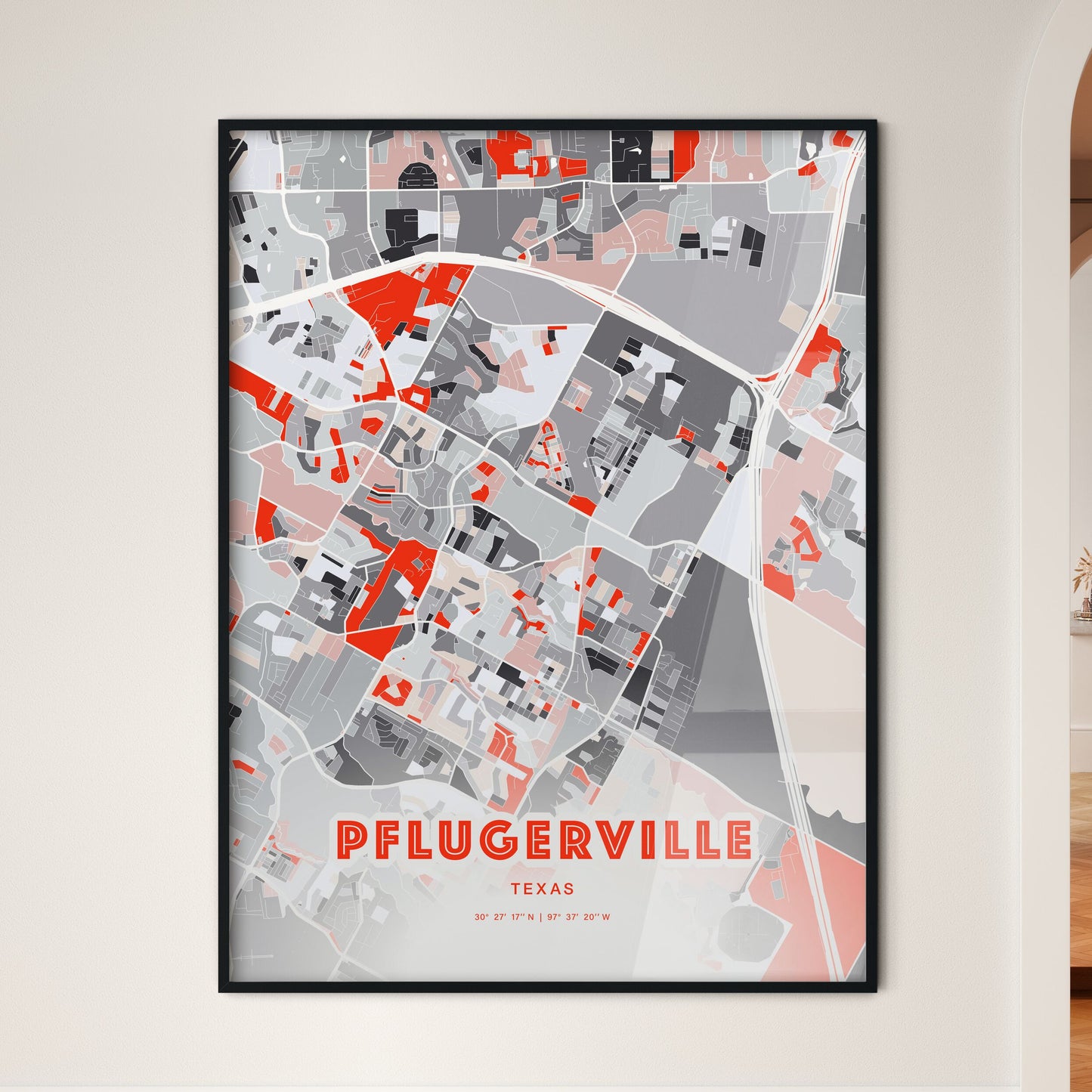 Colorful PFLUGERVILLE TEXAS Fine Art Map Modern